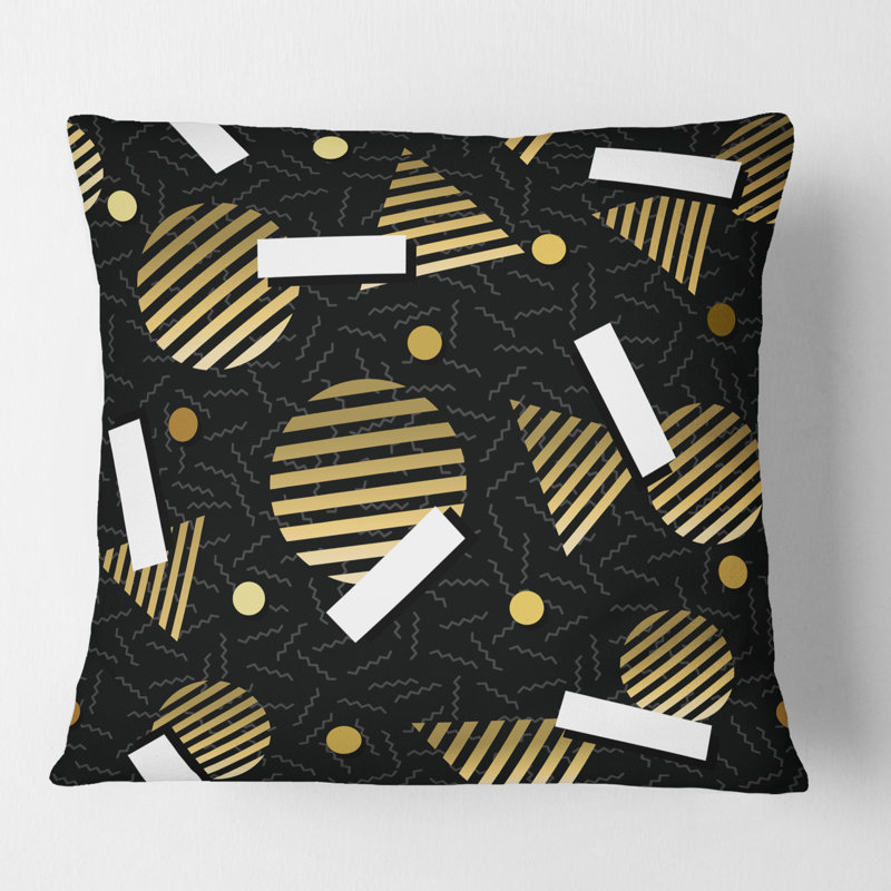 Coussin décoratif doré à motif circulaire rétro Mid-Century, 16 po x 1 po