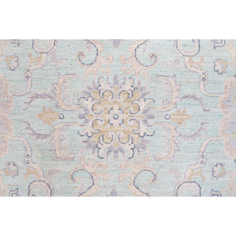 Tapis bleu clair et ivoire noué à la main de haute qualité