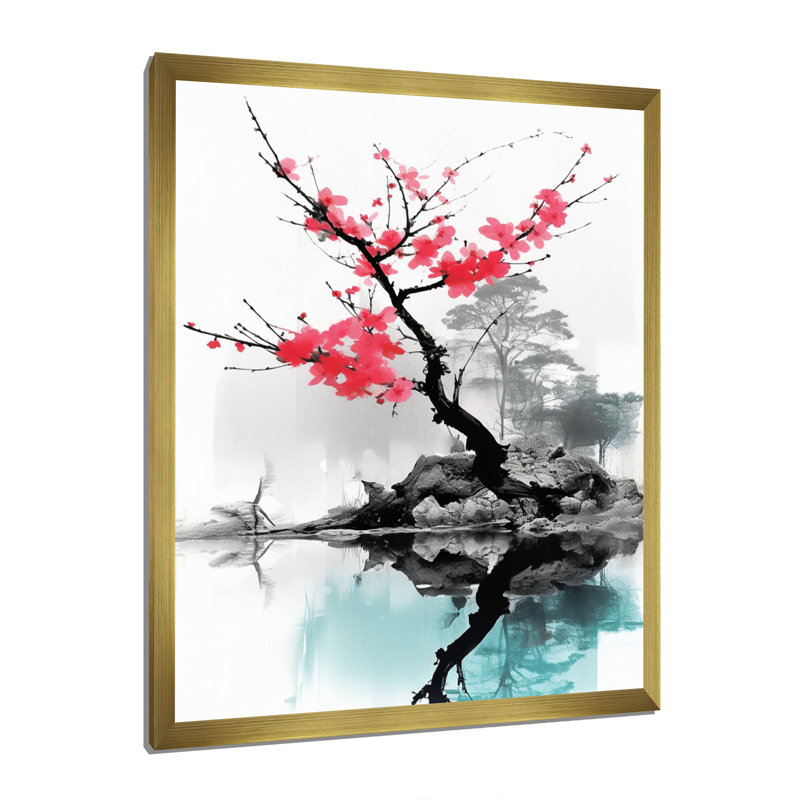 Art asiatique, lac Sumi I sur toile, H 20 po x l 12 po x P 1 po, Encadrement doré