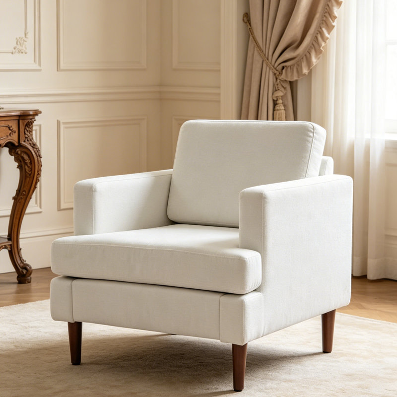 Mid Century Modern Single Armchair, Beige