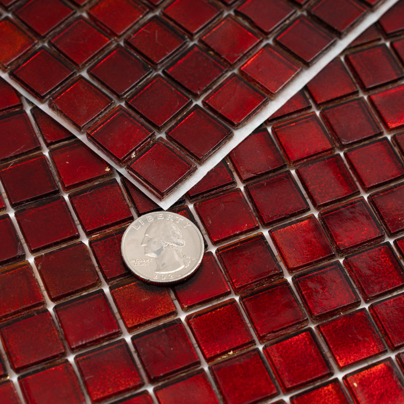 Skosh 0.6" x 0.6" Glass Grid Mosaic Wall & Floor Tile, Ruby Red