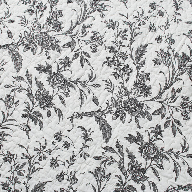 Laura Ashley Amberley Reversible Cotton Quilt Set, Twin Quilt + 1 Sham, Black
