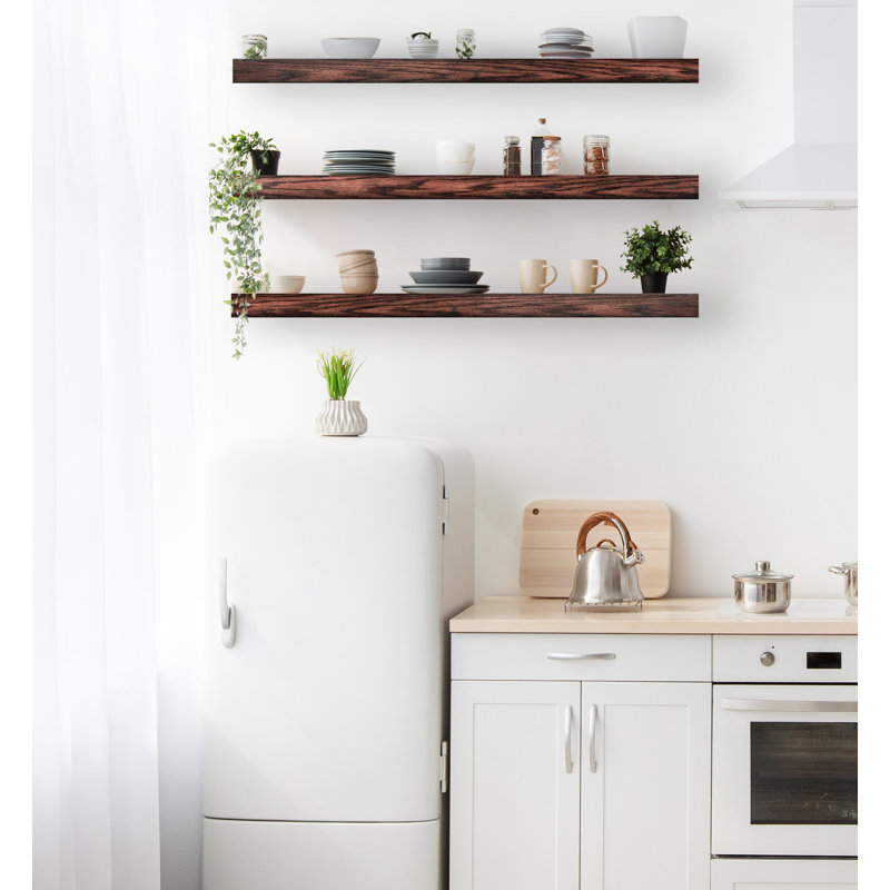 3 Piece Oak Floating Shelf, 3'' H x 34'' W x 7'' D