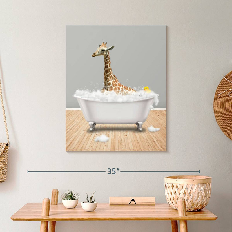 Impression sur toile, girafe et baignoire, H 25 po x l 20 po x P 1,25 po
