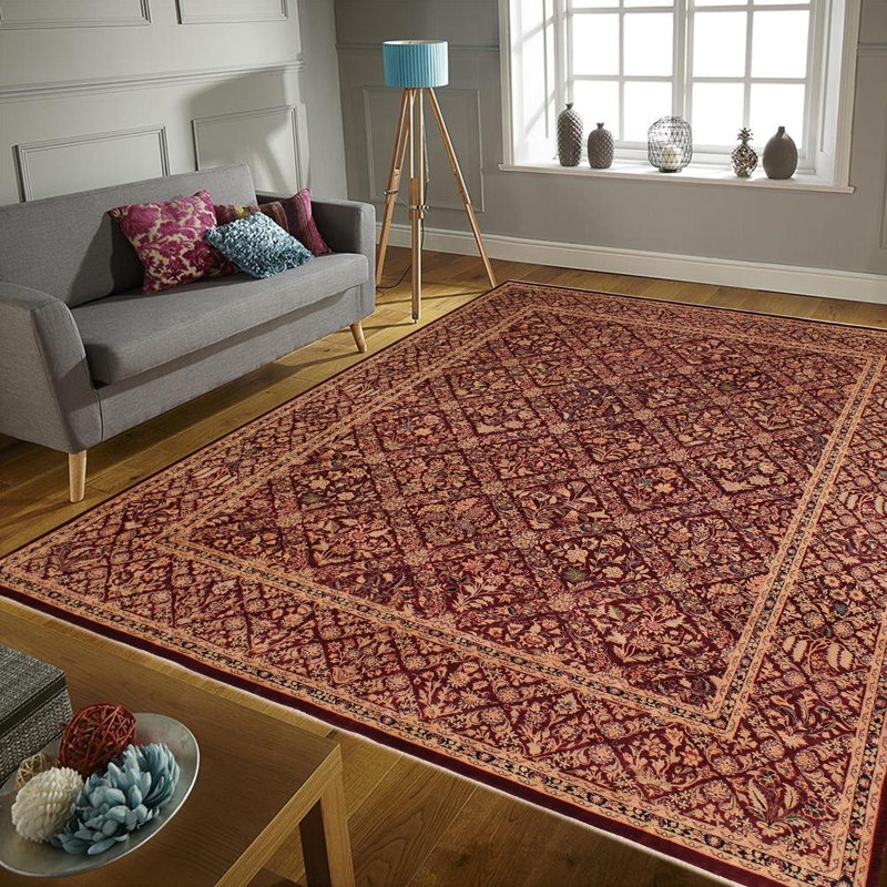 Tapis violet / rouge / beige en laine noué à la main 9 pi 1 po x 12 pi 3 po Roby