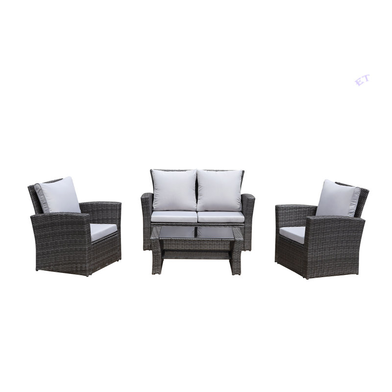 Gray Steel Frame 4-Piece Outdoor Patio Set with Cushions