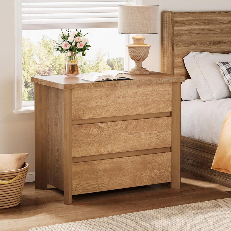 Table de chevet 32 po avec 3 tiroirs, table de chevet avec beaucoup de rangement pour la chambre à coucher et le salon
