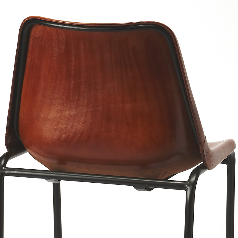 Atley 28'' Brown Genuine Leather and Iron Bar Stool