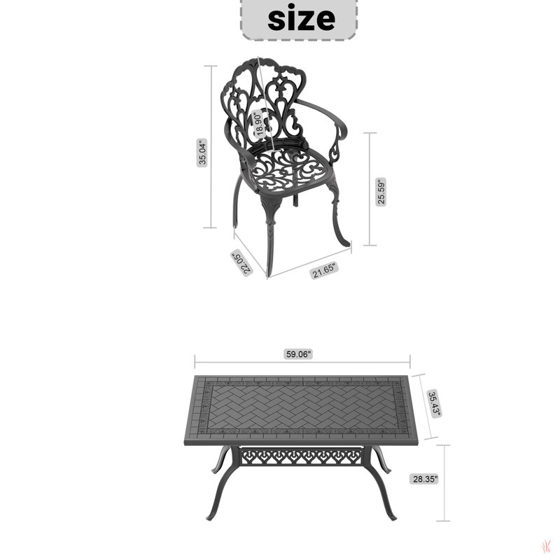 (Coussins de couleurs aléatoires) Ensemble de meubles de patio en aluminium coulé avec coussins, 6