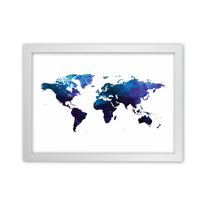 Galaxy World Map - Print, White Framed, 46cm H x 34cm W x 3cm D