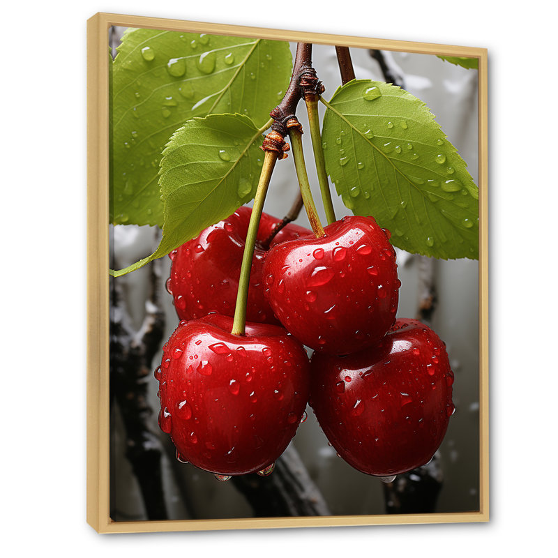 Red Cherry Tree Explosion 3 - art mural cerise, H 40 po x l 30 po x P 1,5 po, Cadre flottant brun