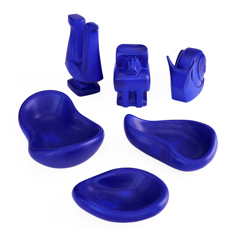 Medium Abstract Cobalt Blue Stoneware Decorative Bowl