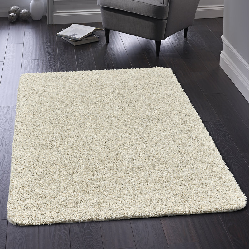 Solid Colour Shaggy Area Rug Ivory, Rectangle 60 x 100cm