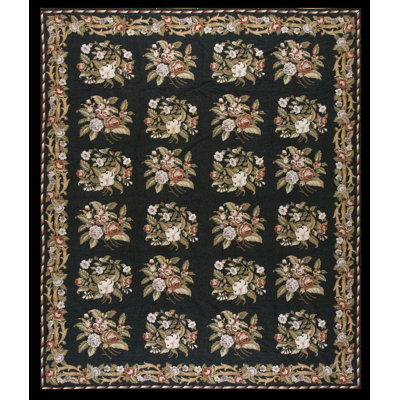 Vintage Needlepoint Chinese Allover Geometric Flat Weave Rug