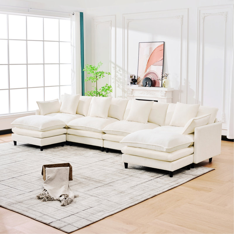 Canapé modulaire en U avec repose-pieds mobile pour salon, chambre à coucher, Beige
