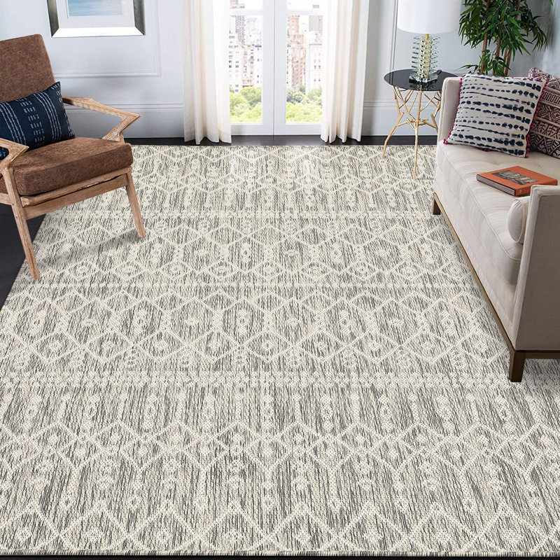 Tapis marocain intérieur / extérieur tissé épais texturé pour patio, Rectangle 4 pi x 5 pi 3 po