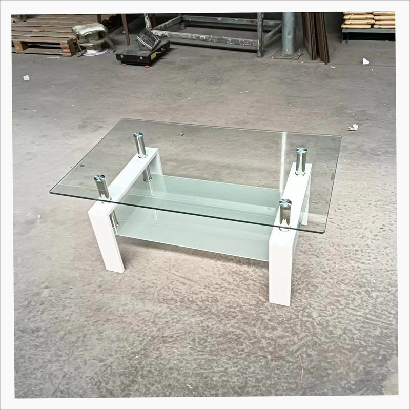 Table basse de salon en verre trempé transparent, 2 couches