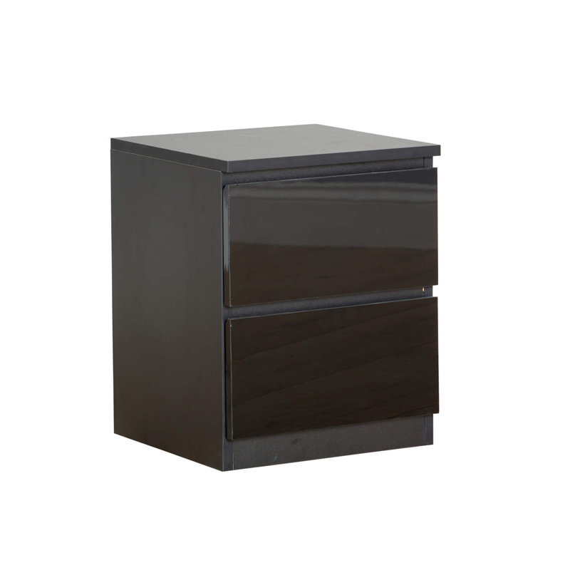 Rishin 2 Drawer High Gloss Bedside Cabinet Unit, Black