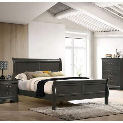 Lit simple contemporain gris en bois massif pour la chambre principale