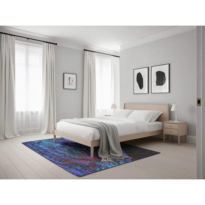 Tapis à tisser bleu/rose/noir, Rectangle 5 pi x 7 pi
