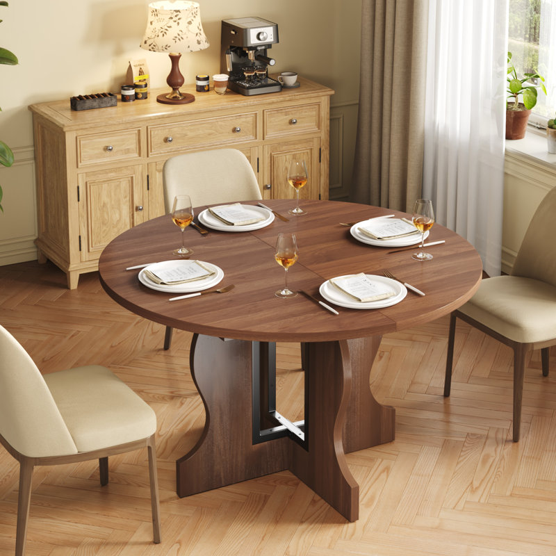 Extendable Round Dining Table, Brown