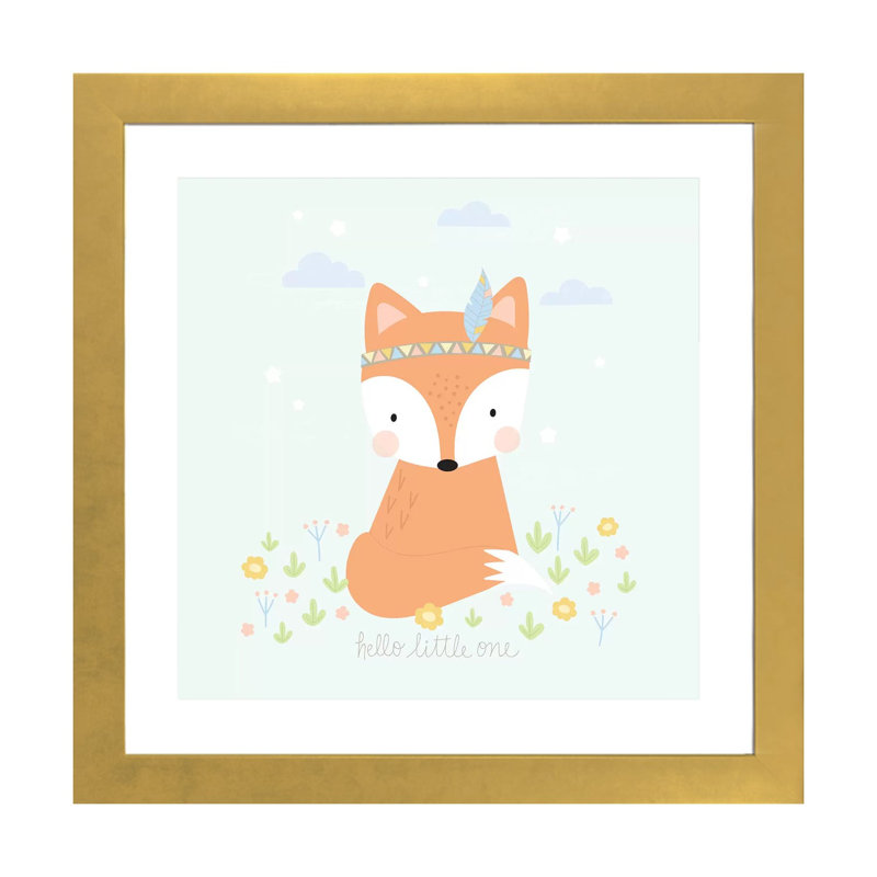 «Boho Baby» par Alison Tauber - impression d'art graphique, H 24 po x l 24 po x p 1 po, Papier encadré doré, Blanc
