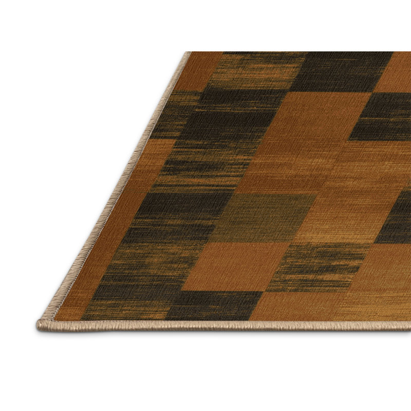 Tapis brun à carreaux lavable à la machine, Carré 3 pi