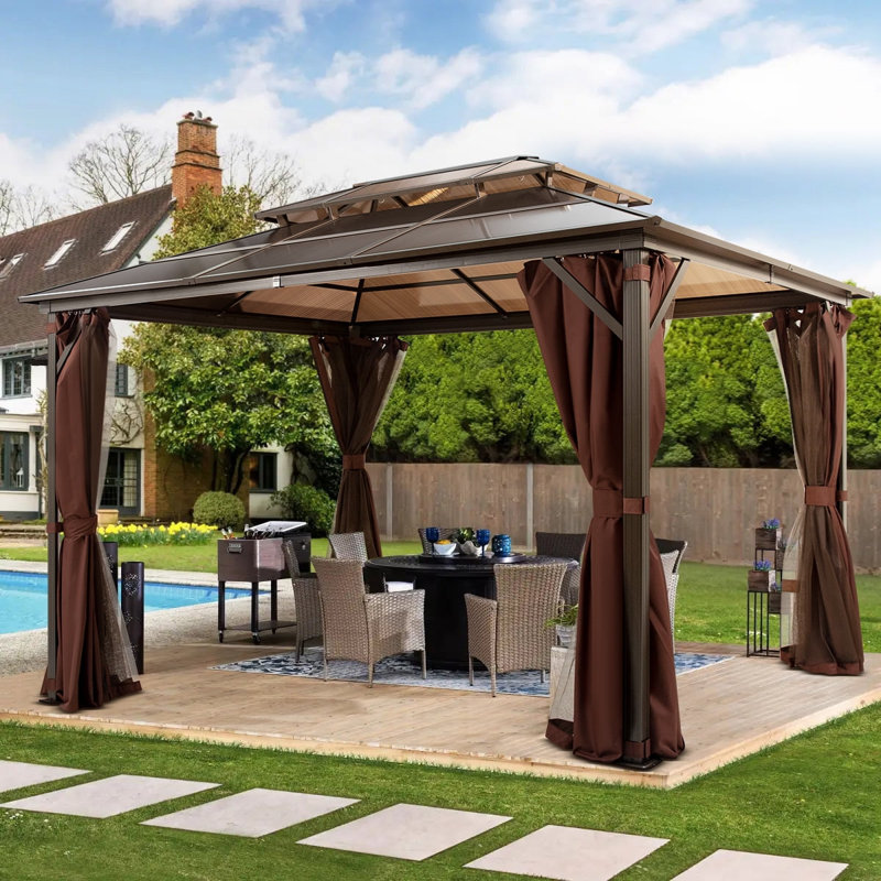 10 Ft. W x 13 Ft. D Aluminum Gazebo, Brown
