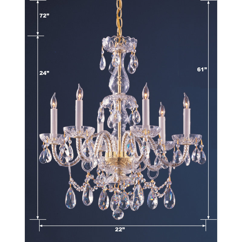 Lustre classique / traditionnel à 6 lumières de style bougie Dawayne, Transparent, taillé main