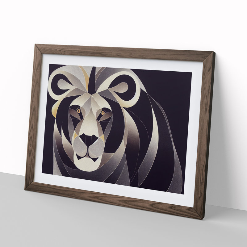 Cosmopolitan Abstract Lion - Framed Print, 46cm H x 64cm W x 2cm D, Walnut