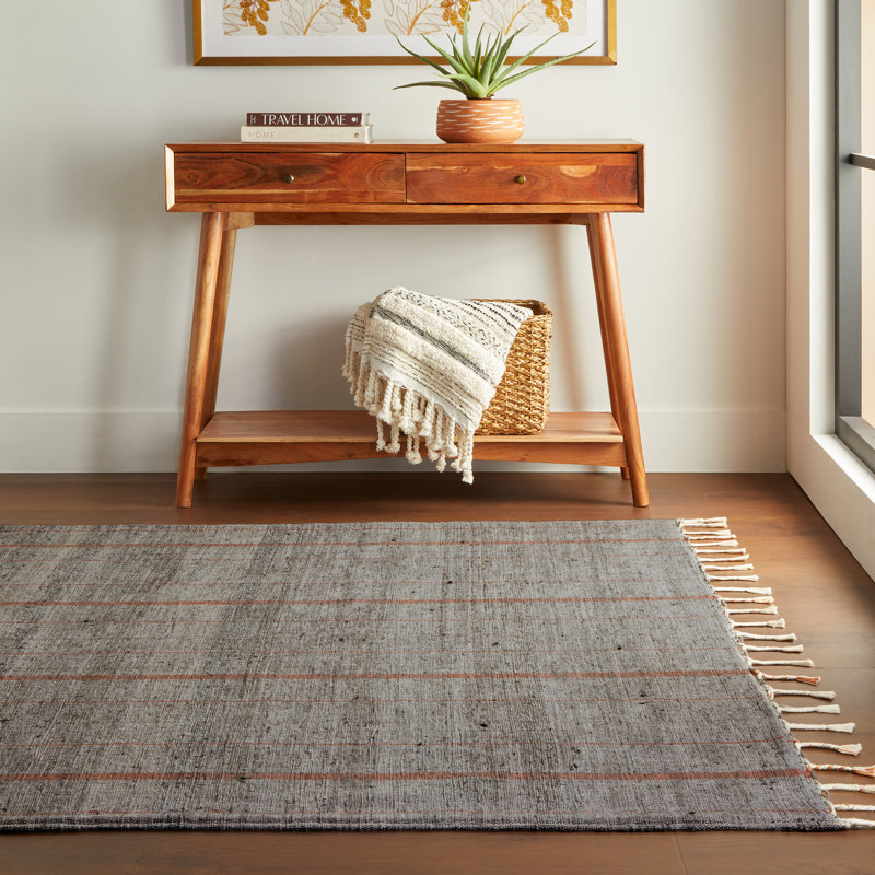 Nare Striped Handmade Cotton Rug, Rectangle 5' x 8'