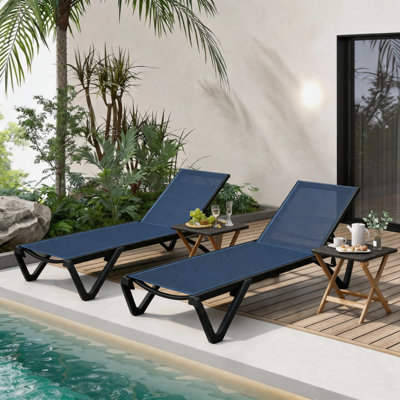 Set of 2 Adjustable Chaise Lounges, 5-Position Reclining Patio Chairs