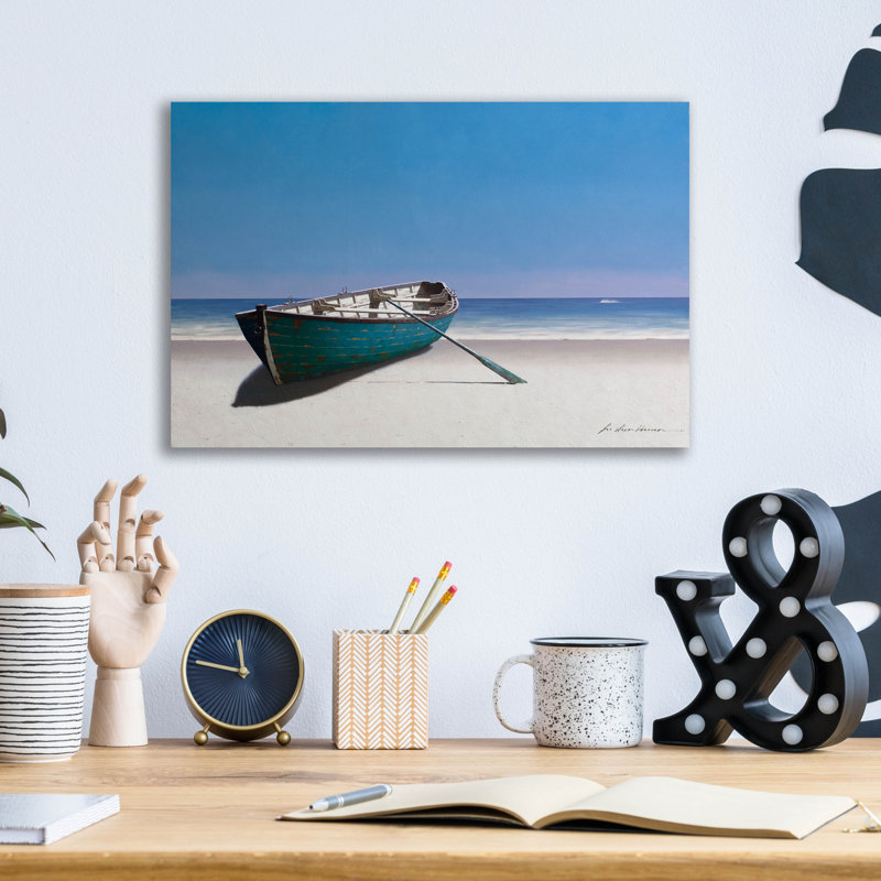 «Blue Boat» par Zhen-Huan Lu, art mural en verre acrylique, H 12 po x l 16 po x P 0,13 po