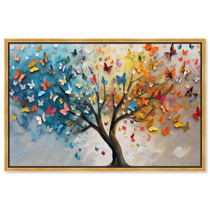 «Fluttering on Tree I», art coloré sur toile par Art Remedy, H 17,5 po x l 25,5 po x P 1,2 po, Cadre flottant doré