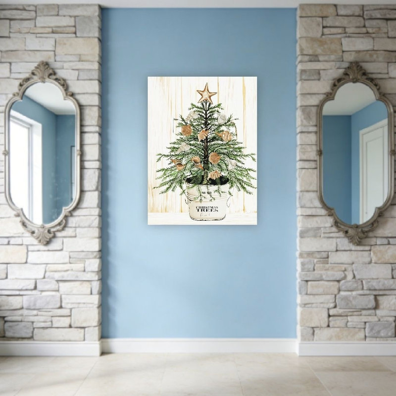 Arbre de Noël rustique coquillage, art mural non encadré, L 36 po x l 24 po