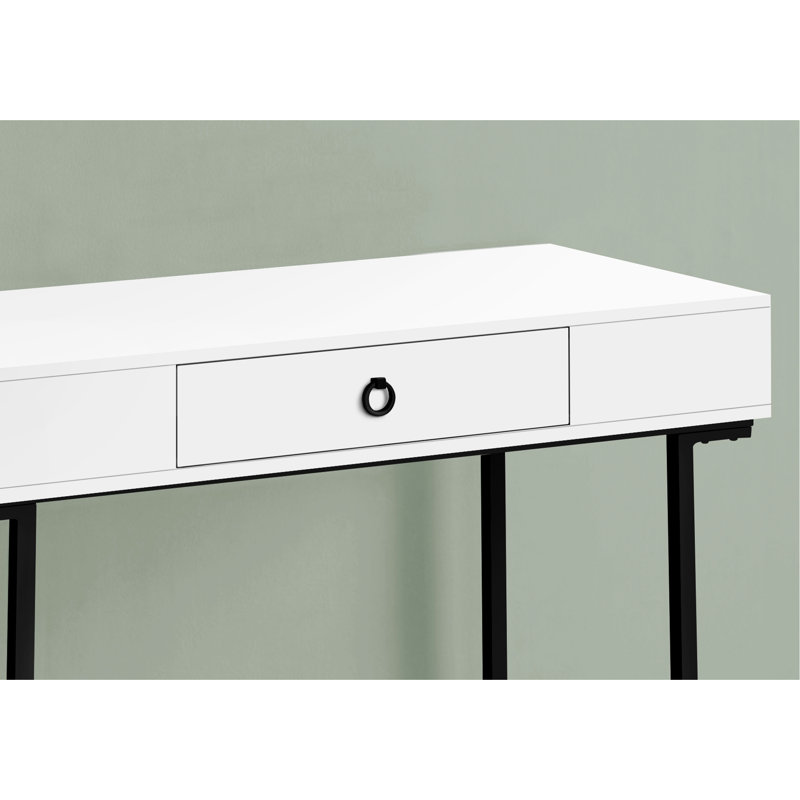 Élégant bureau d'ordinateur portable avec rangement, 42 po de longueur, stratifié blanc brillant et métal noir, pour bureau à domicile, l 42 po