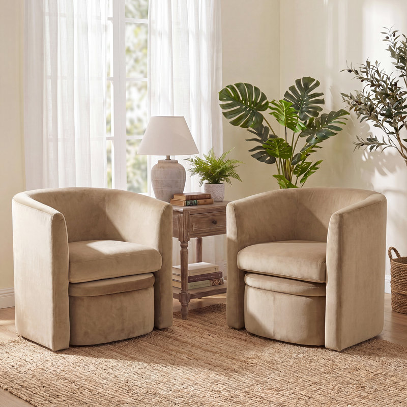 Fauteuil d'appoint rembourré avec repose-pieds Kyah, Velours kaki