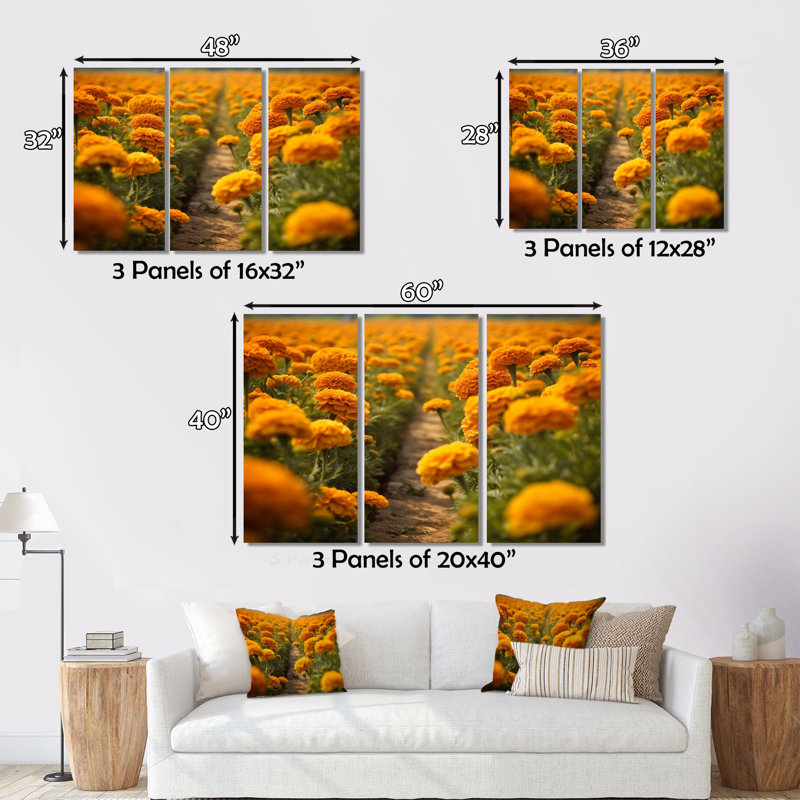 Jaune jaune vert souci II - ensemble d'art mural floral en métal