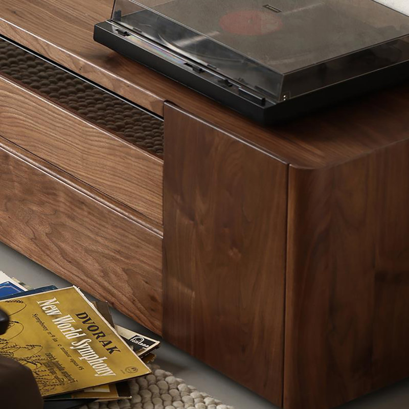 Meuble télé en bois massif noyer noir, 90.6"