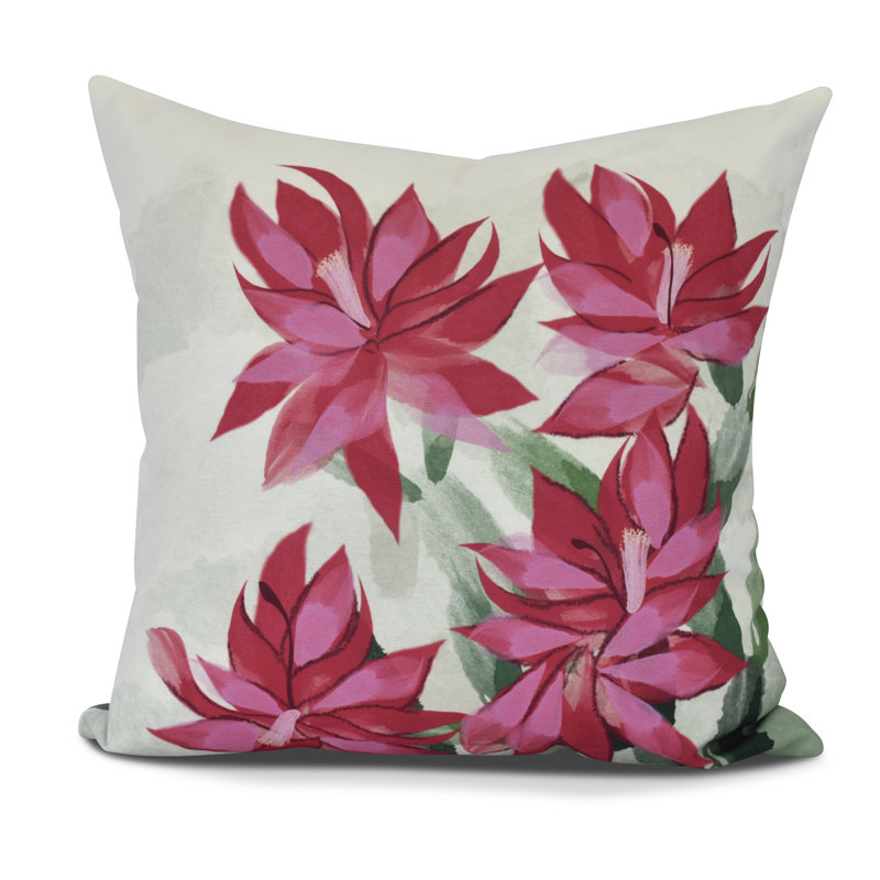 Holiday Essence Floral Outdoor Reversible Throw Pillow, 16" H x 16" W, Pink