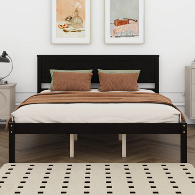 Base de lit plateforme avec tête de lit, support à lattes de bois, aucun sommier requis, grand