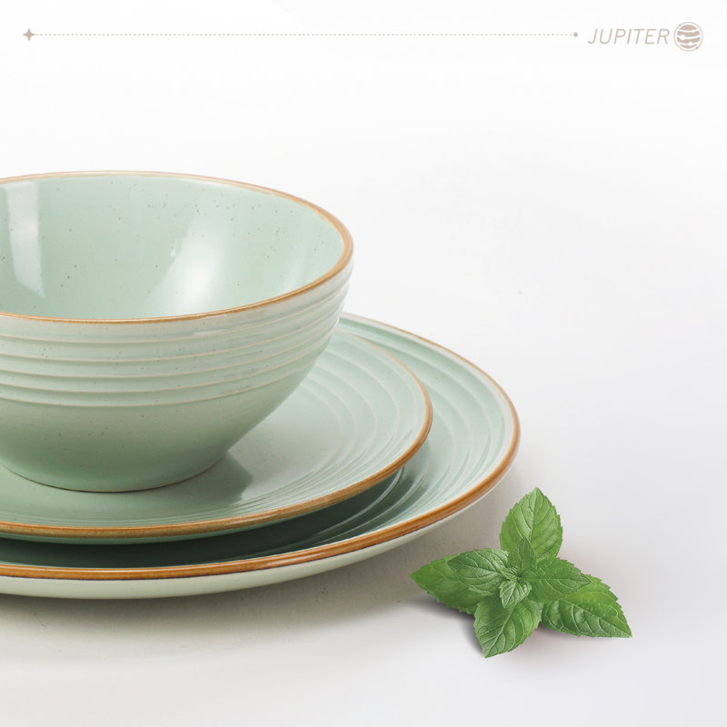 Piece Stoneware Dinnerware Set - Service for 6, Light Green