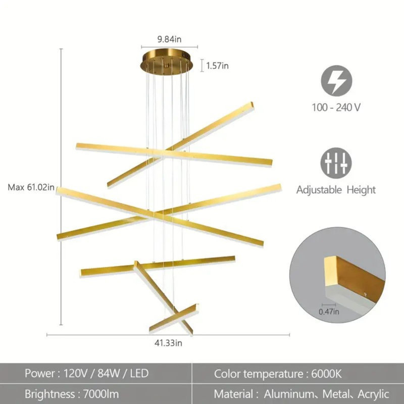 Lustre linéaire moderne à 7 lumières DEL - Luminaire suspendu à hauteur réglable