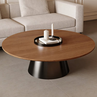 Table basse ronde avec rangement en bois avec plateau