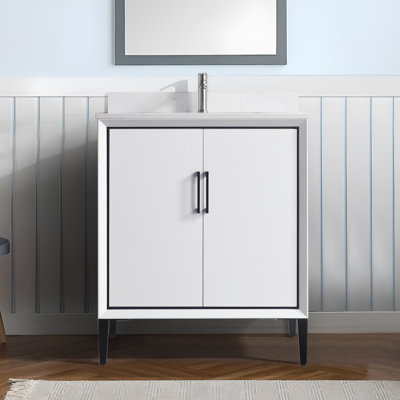 Capot - 4 l 30 po X P 22,00 po P 35,00 po Meuble-lavabo autoportant H en bois blanc avec plateau blanc