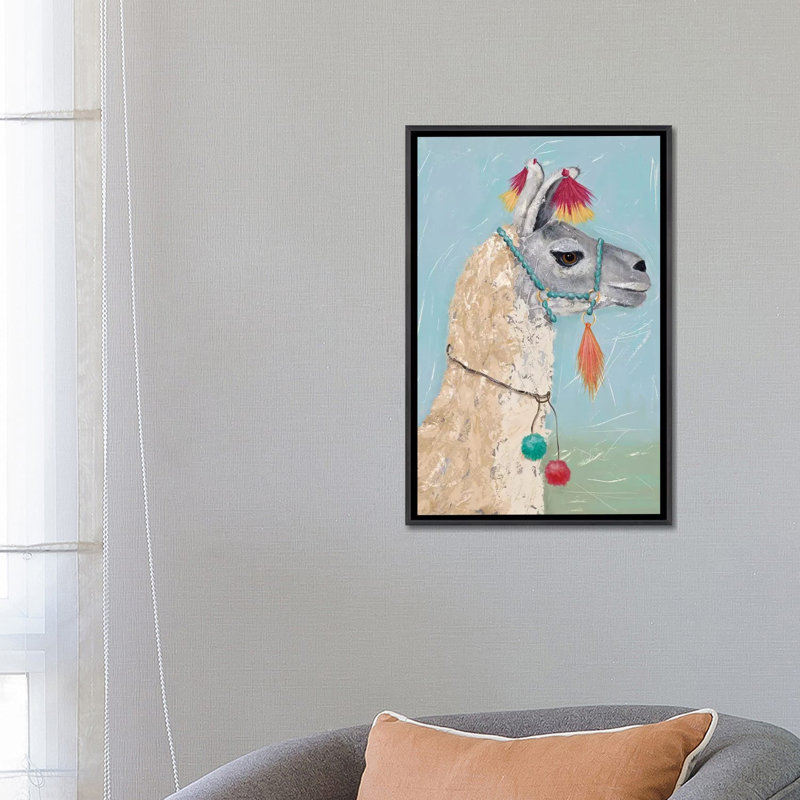 «Painted Llama II» par Jade Reynolds - reproduction, Toile encadrée noir délavé, H 26 po x l 18 po x 1,5 po, Aucun mat