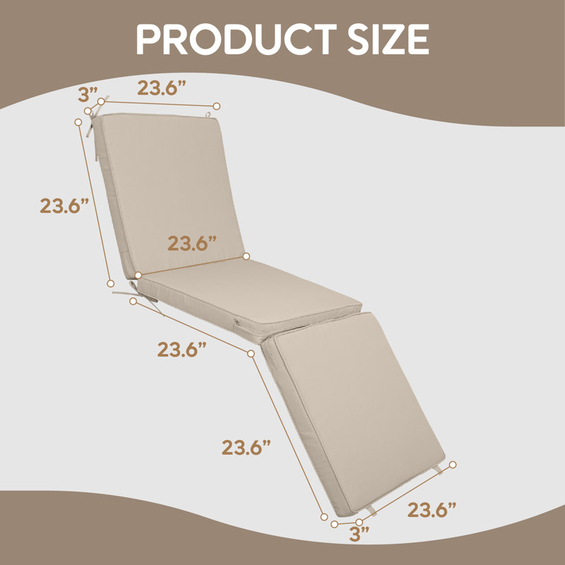 71" Tri-fold Outdoor Chaise Lounge Cushions Set Of 2, Water Resistant Patio Replacement Cushions With Hook & Loop Fasteners, 23.6"w X 3"t For Patio Furniture
