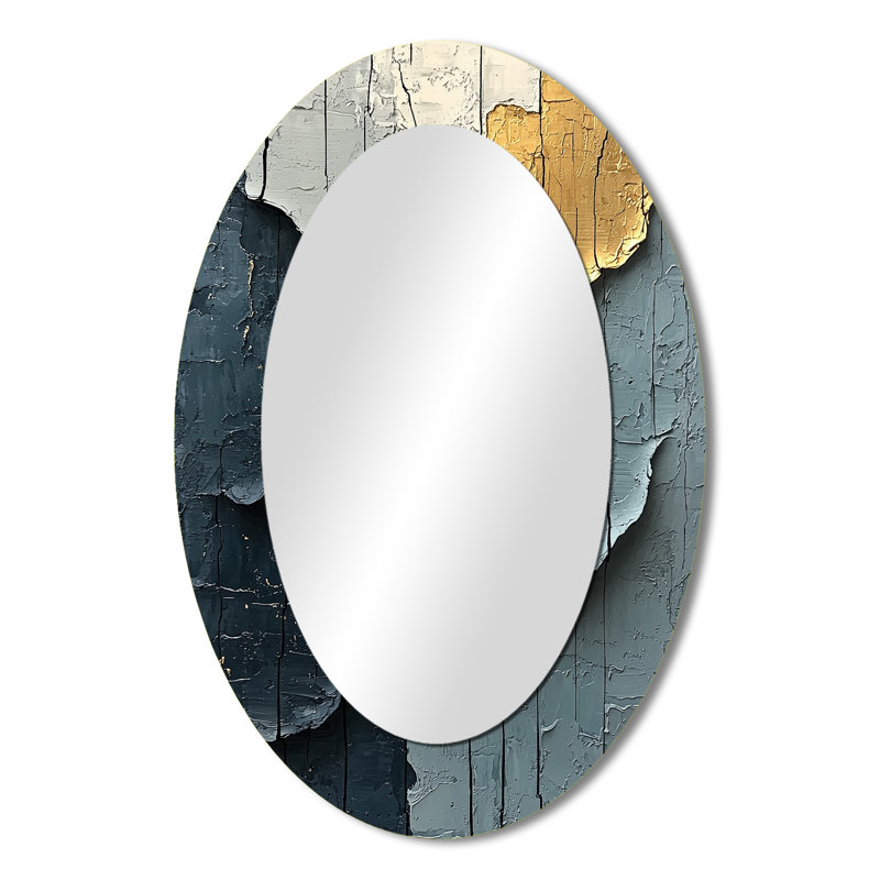 Gold Grey Fleeting Shadows III - Large Oval Wall Mirror On Metal, 36" x 24"