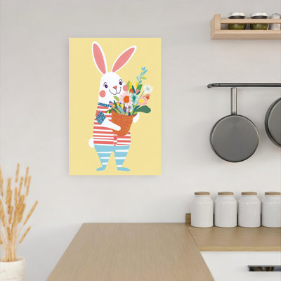 «Cheerful Bunny Flowers», reproduction d'art colorée ludique, fleur de lapin contemporaine