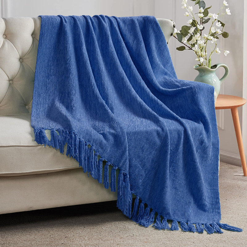 Jeté tricoté en cristal et chenille, Lapis bleu, L 80 po x l 60 po